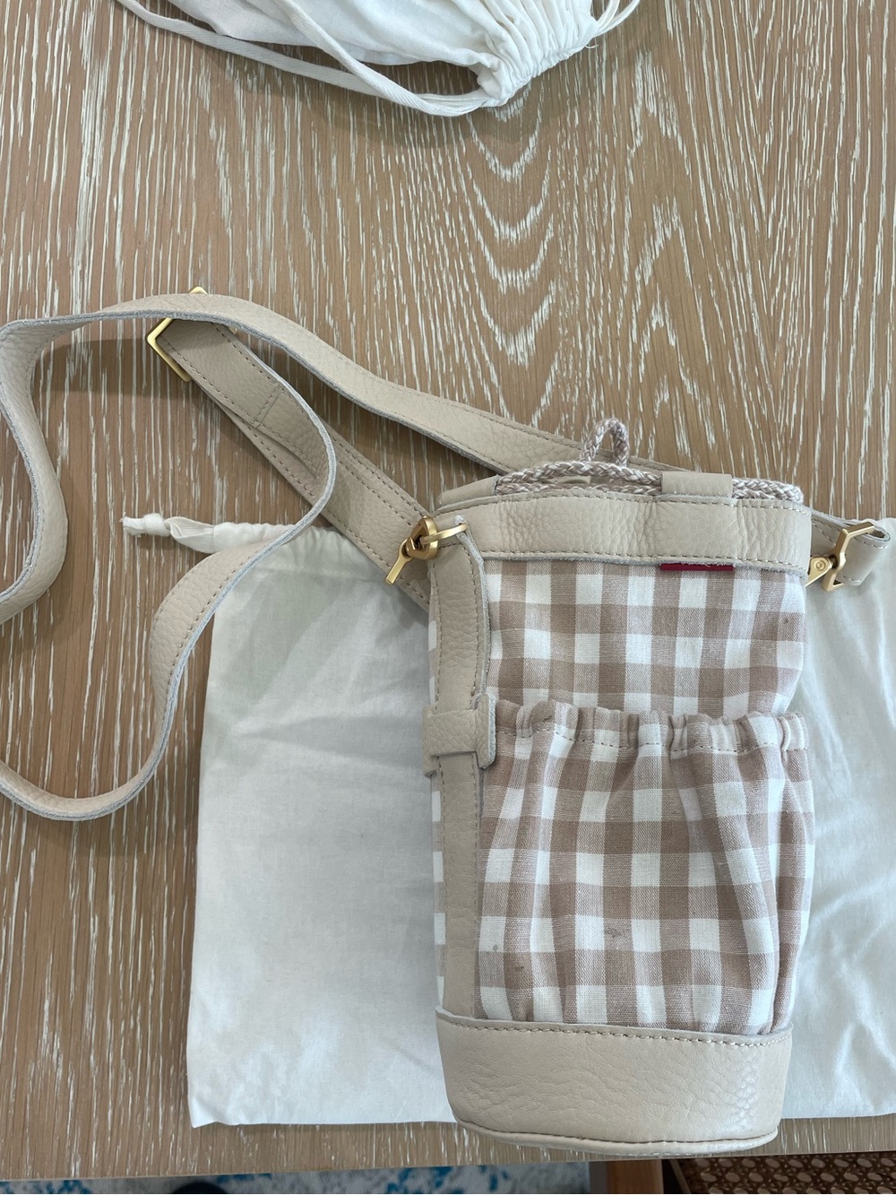 Hammitt Gingham Crossbody Bucket Bag with Leather Trim